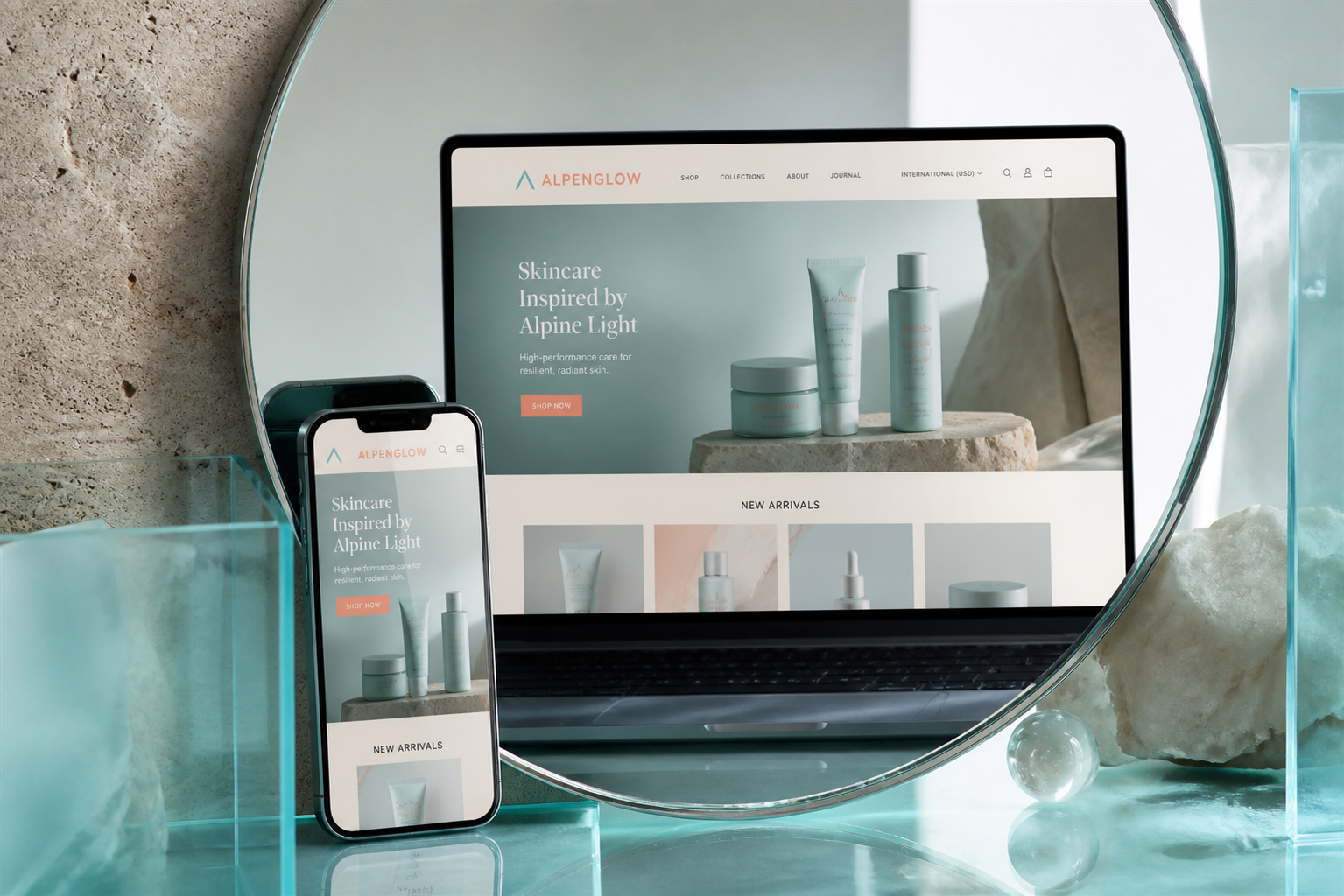Alpenglow Skincare Launch — Responsive commerce experience.