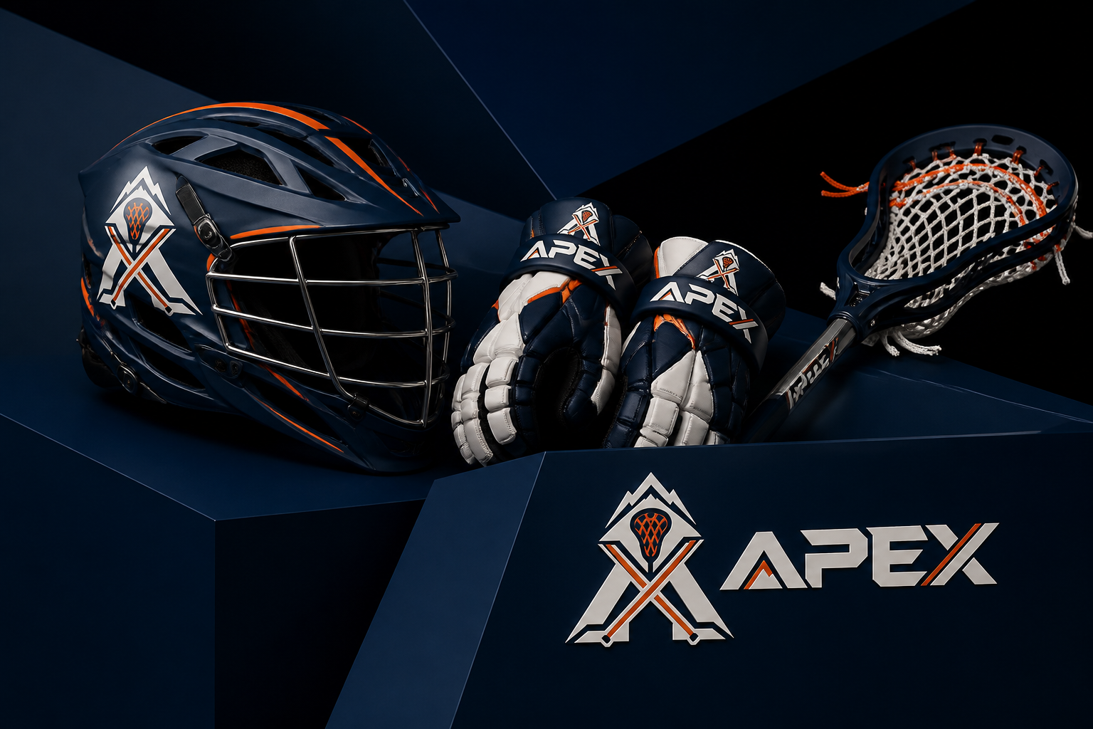 APEX Lacrosse Club — Helmet, gloves and stick applications.