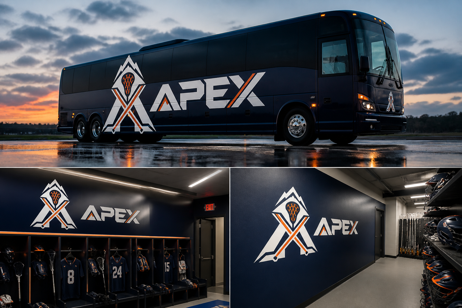 APEX Lacrosse Club — Team environment and locker signage.