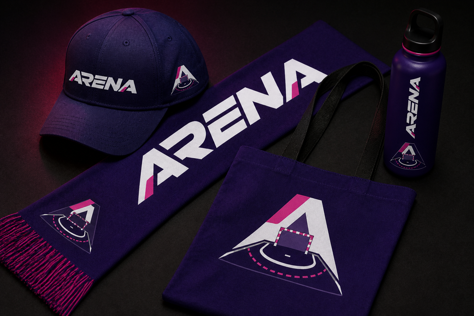 Arena Handball Campaign — Supporter cap, scarf, bottle and tote collection.
