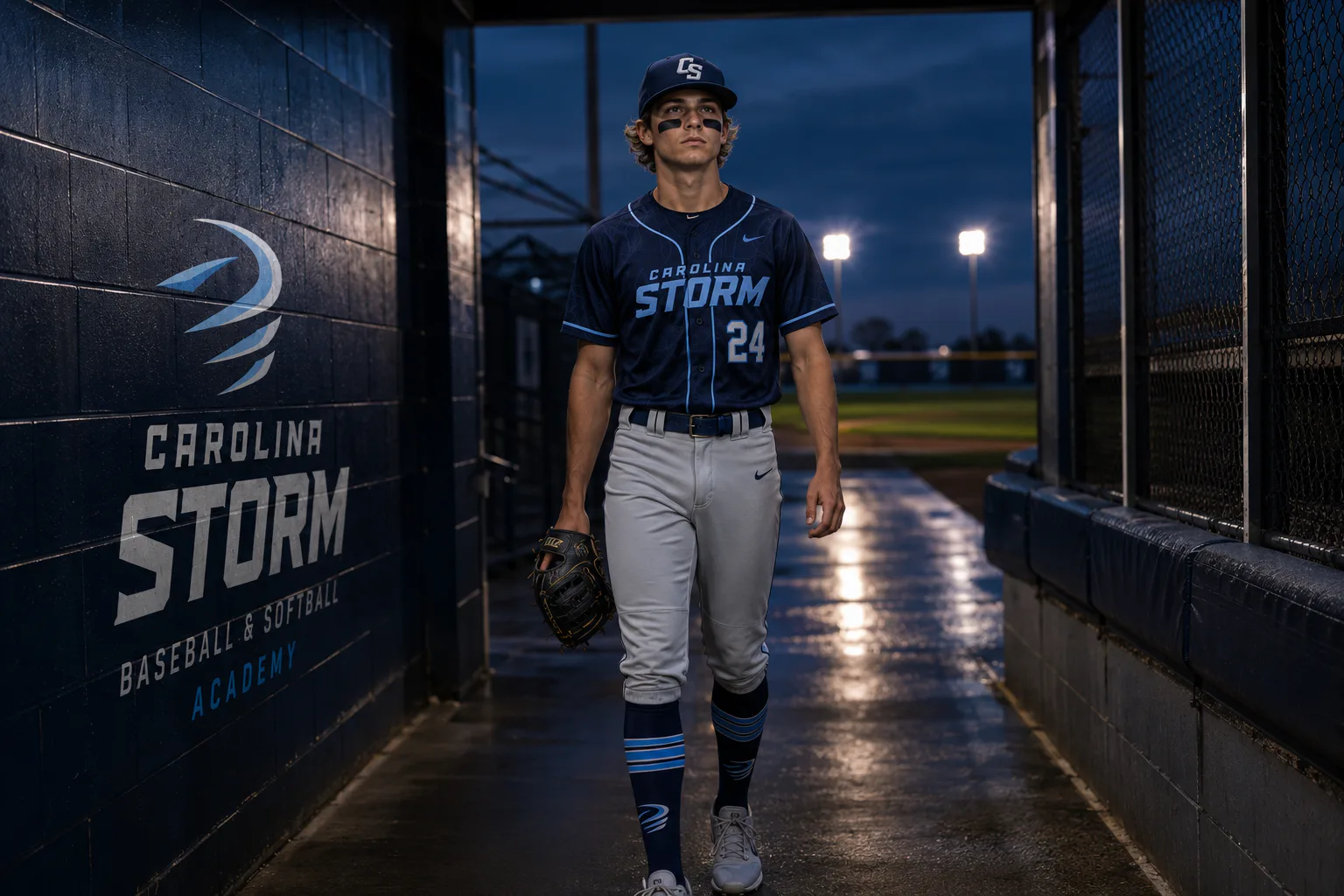 Carolina Storm Baseball & Softball Academy — Carolina-blue softball tournament kit