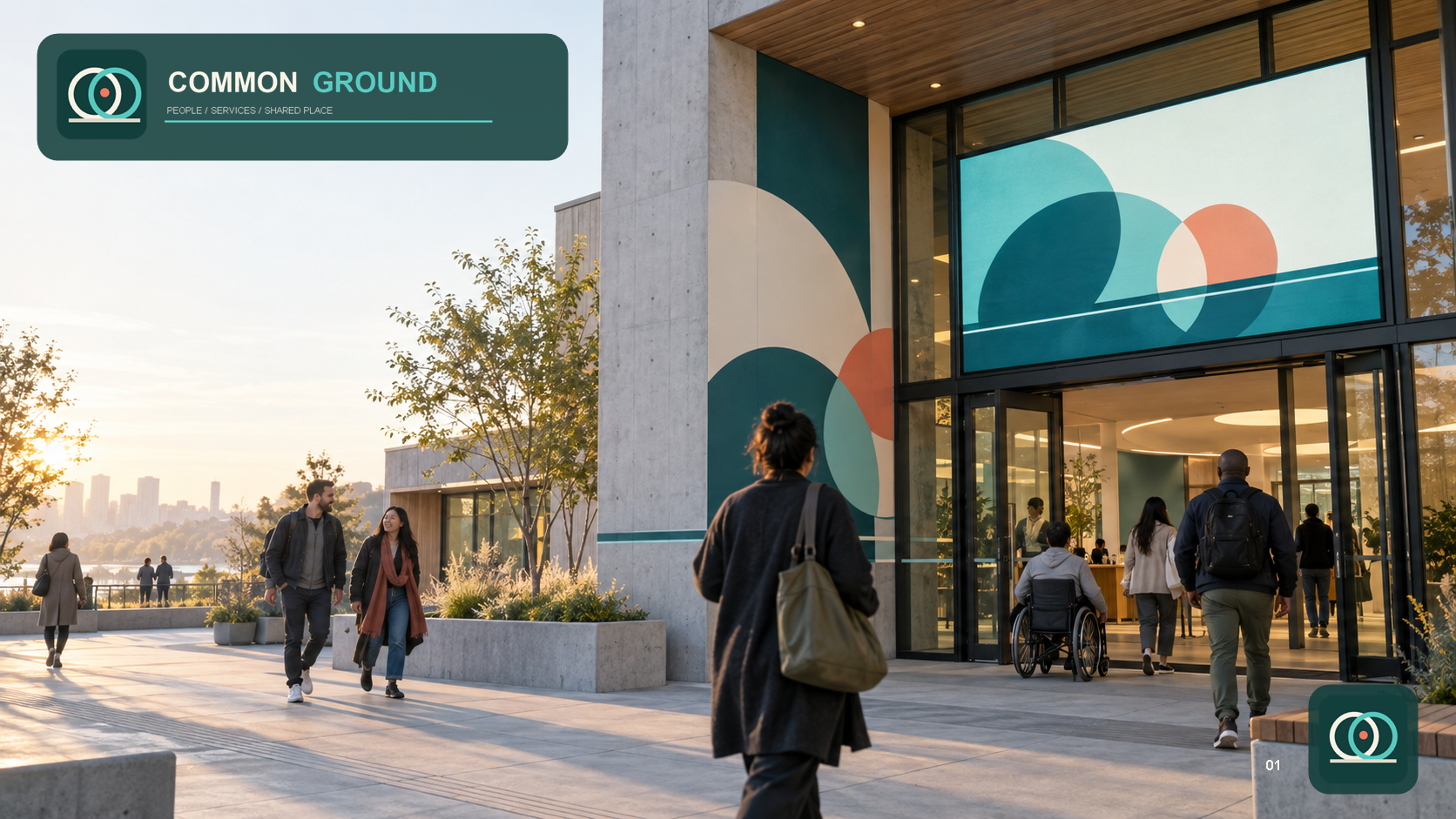 Common Ground Digital Brand — Shared community-centre identity in a real public arrival context.
