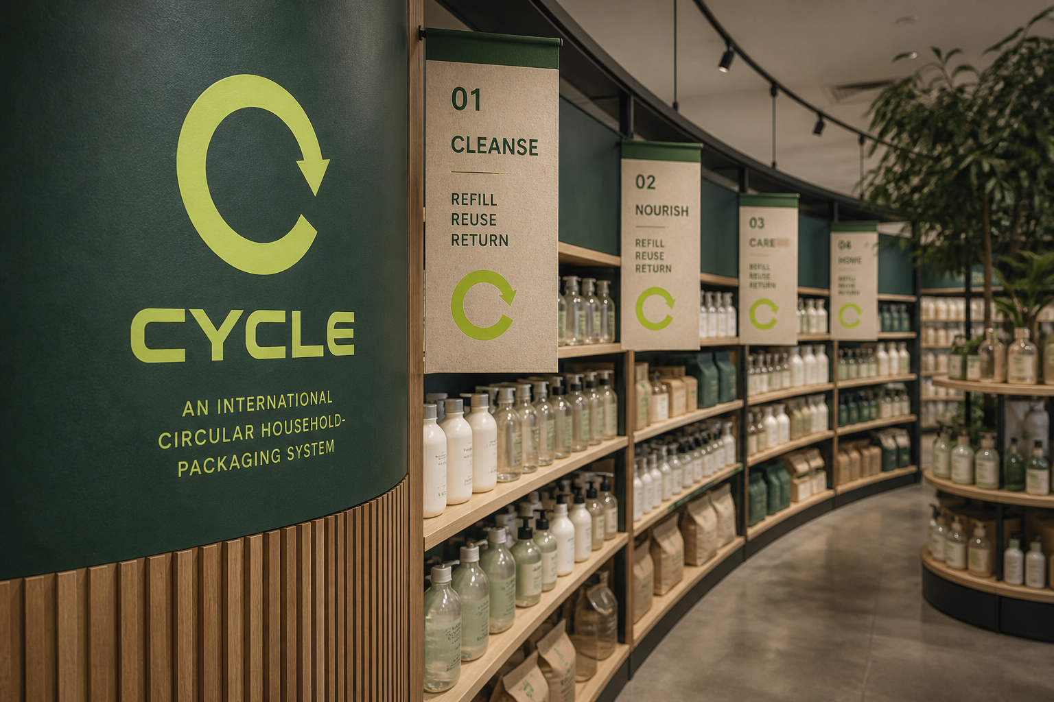 Cycle Circular Packaging — Refill-store wayfinding.