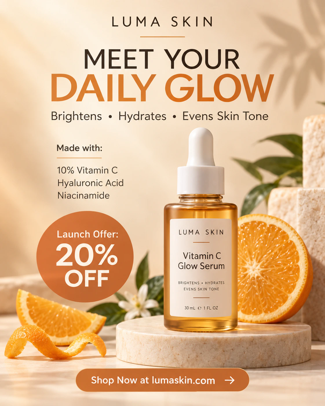 Luma Skin vitamin C glow serum social advertisement