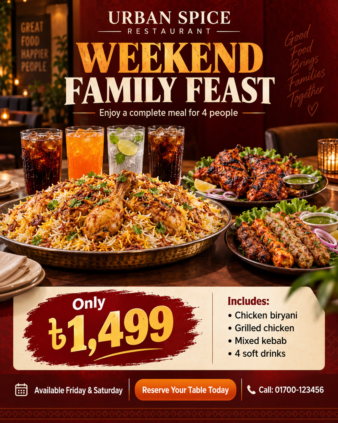 Urban Spice weekend family feast restaurant advertisement