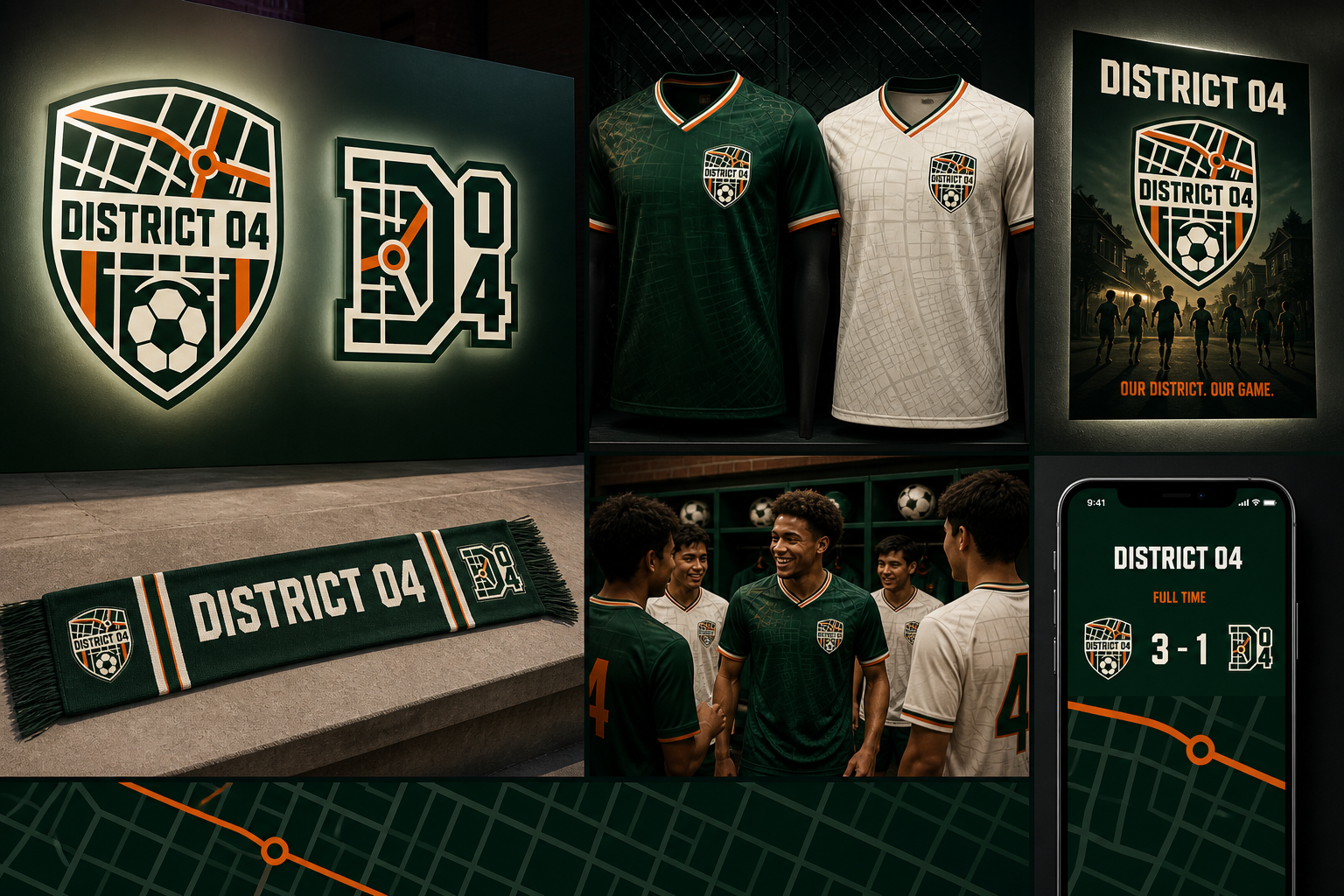 District 04 Club Identity — Closing club identity overview across physical and digital touchpoints.