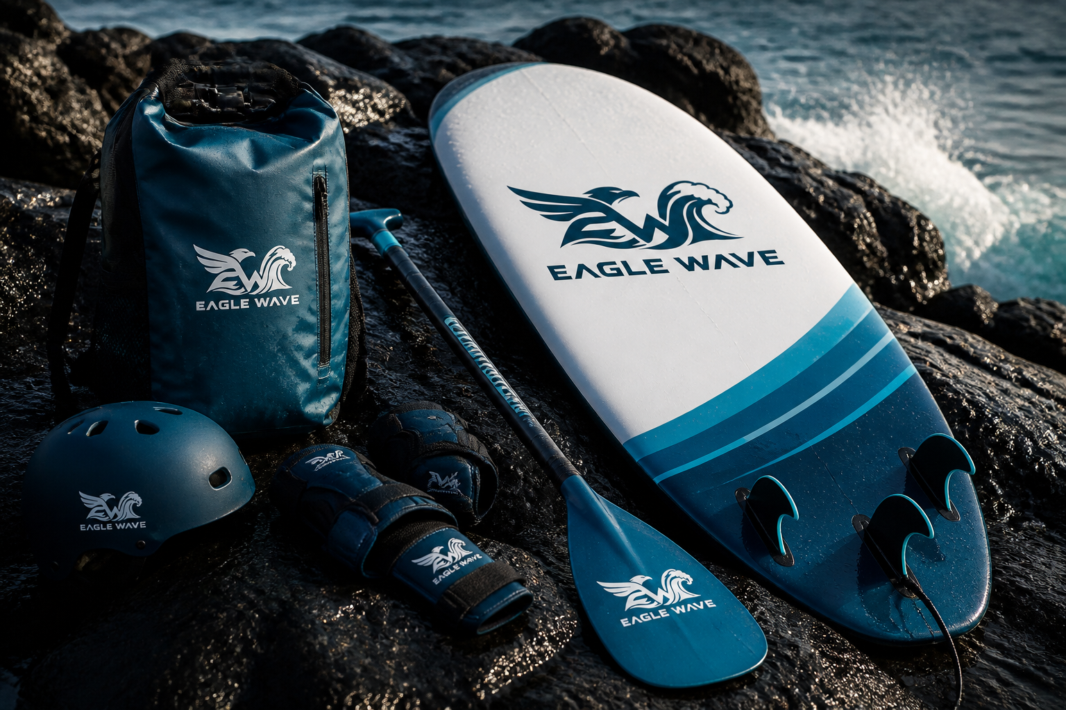 Eagle Wave Logo Design — Board and coastal-gear applications.