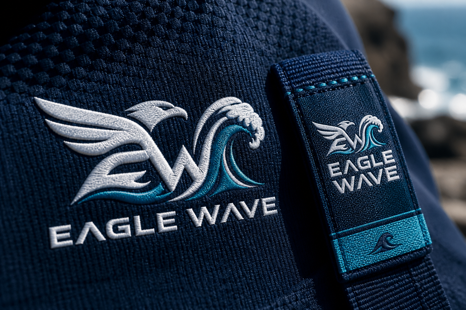 Eagle Wave Logo Design — Embroidered icon detail.
