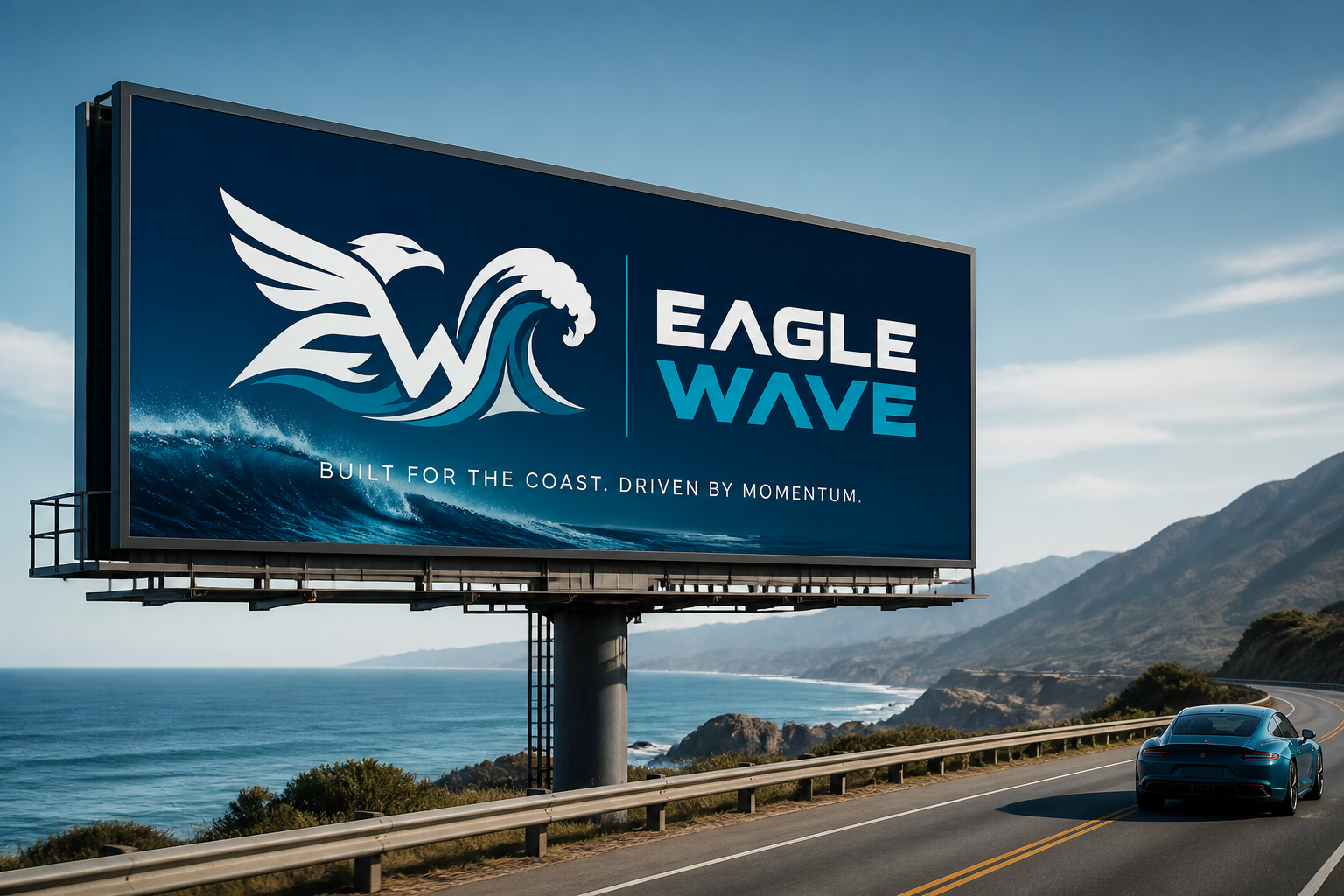 Eagle Wave Logo Design — Outdoor coastal campaign.