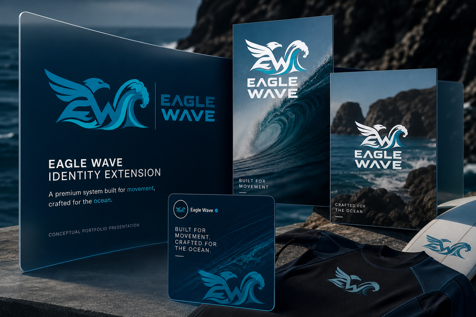 Eagle Wave Logo Design — Poster and social system.