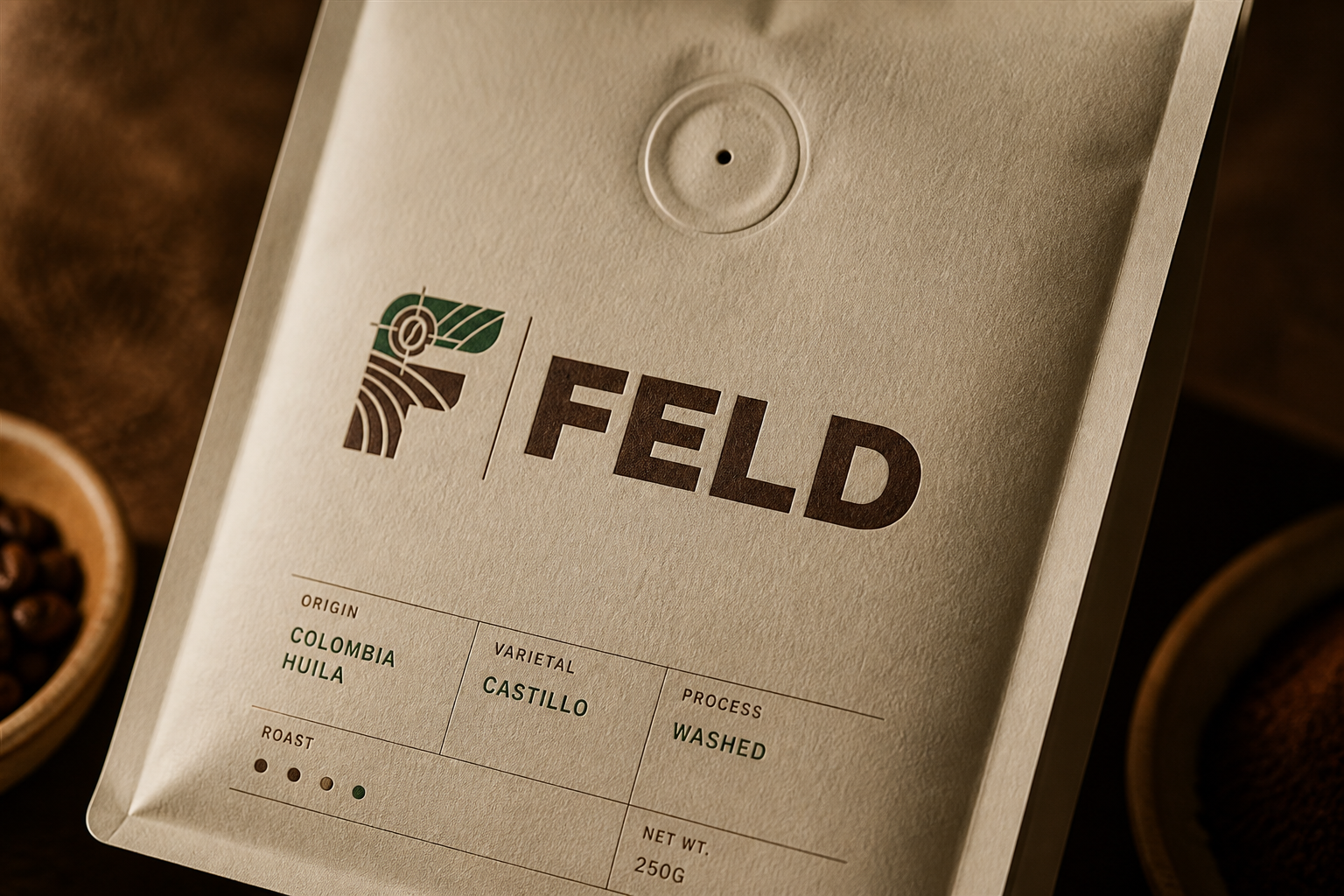 Feld Coffee Range — Origin-coordinate label and valve detail.