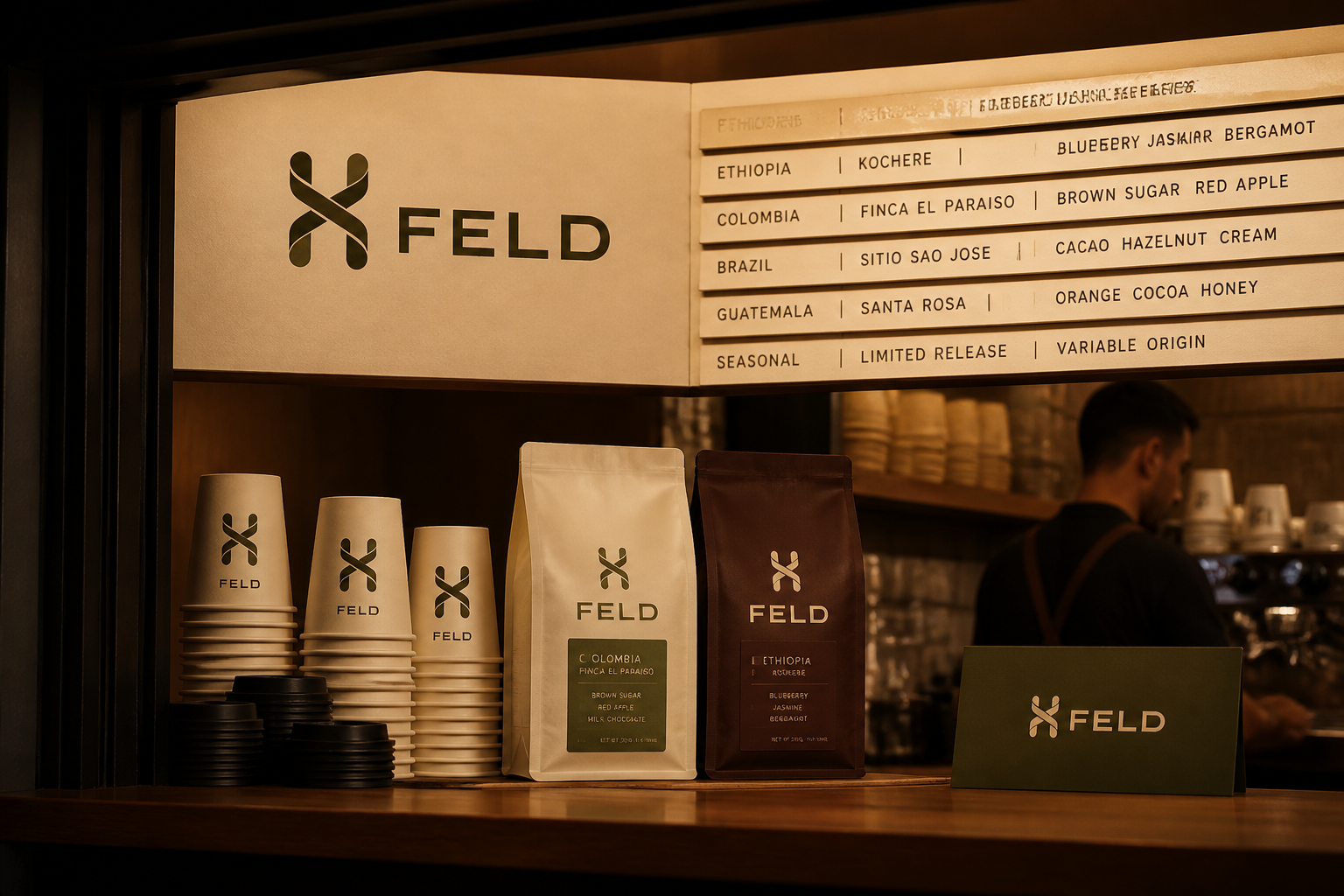 Feld Coffee Range — Cafe service environment.