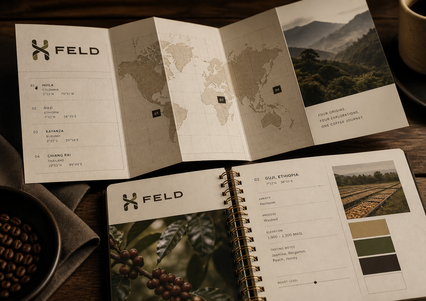 Feld Coffee Range — Origin map and tasting journal.