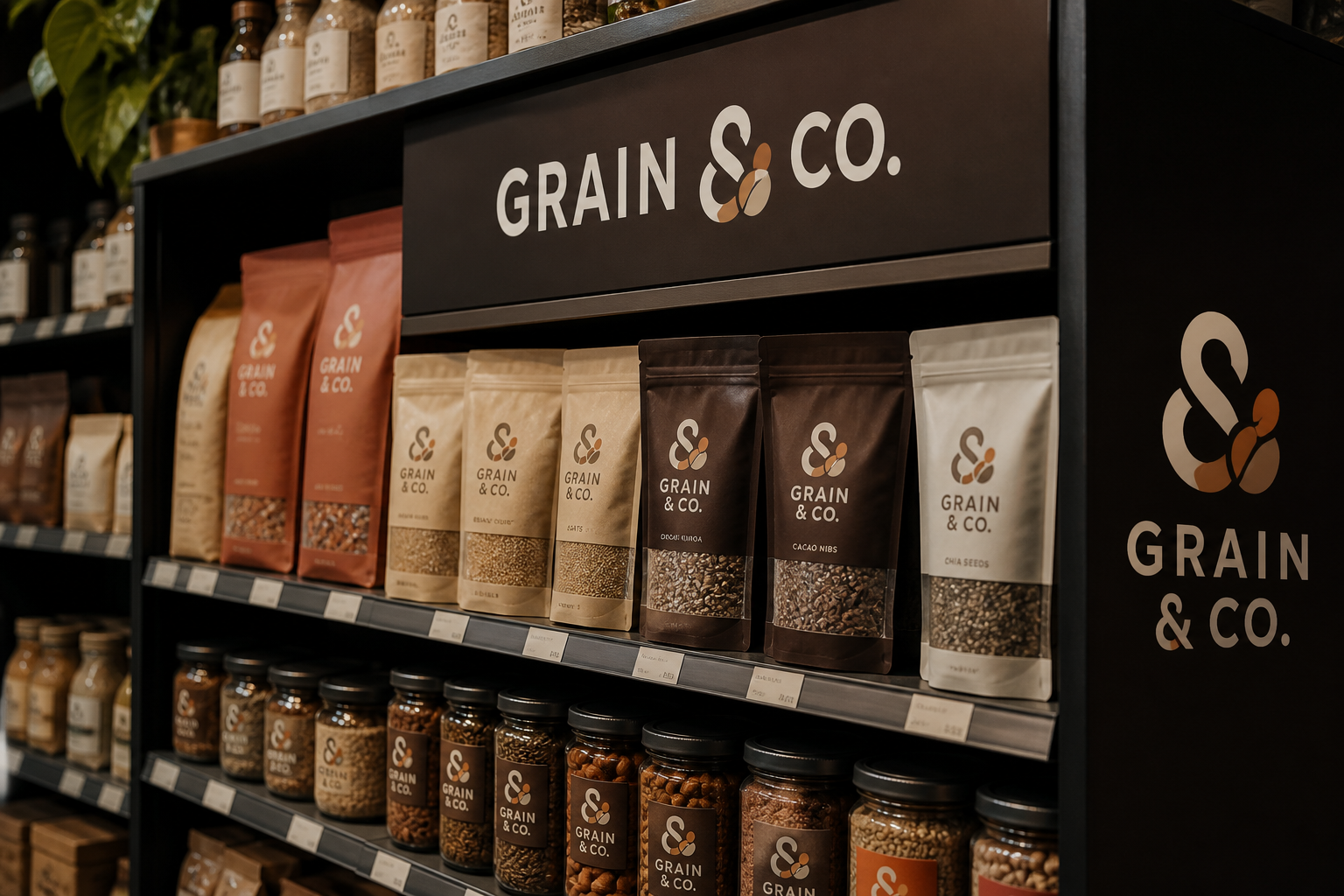 Grain & Co. Product Launch — Premium retail shelf system.
