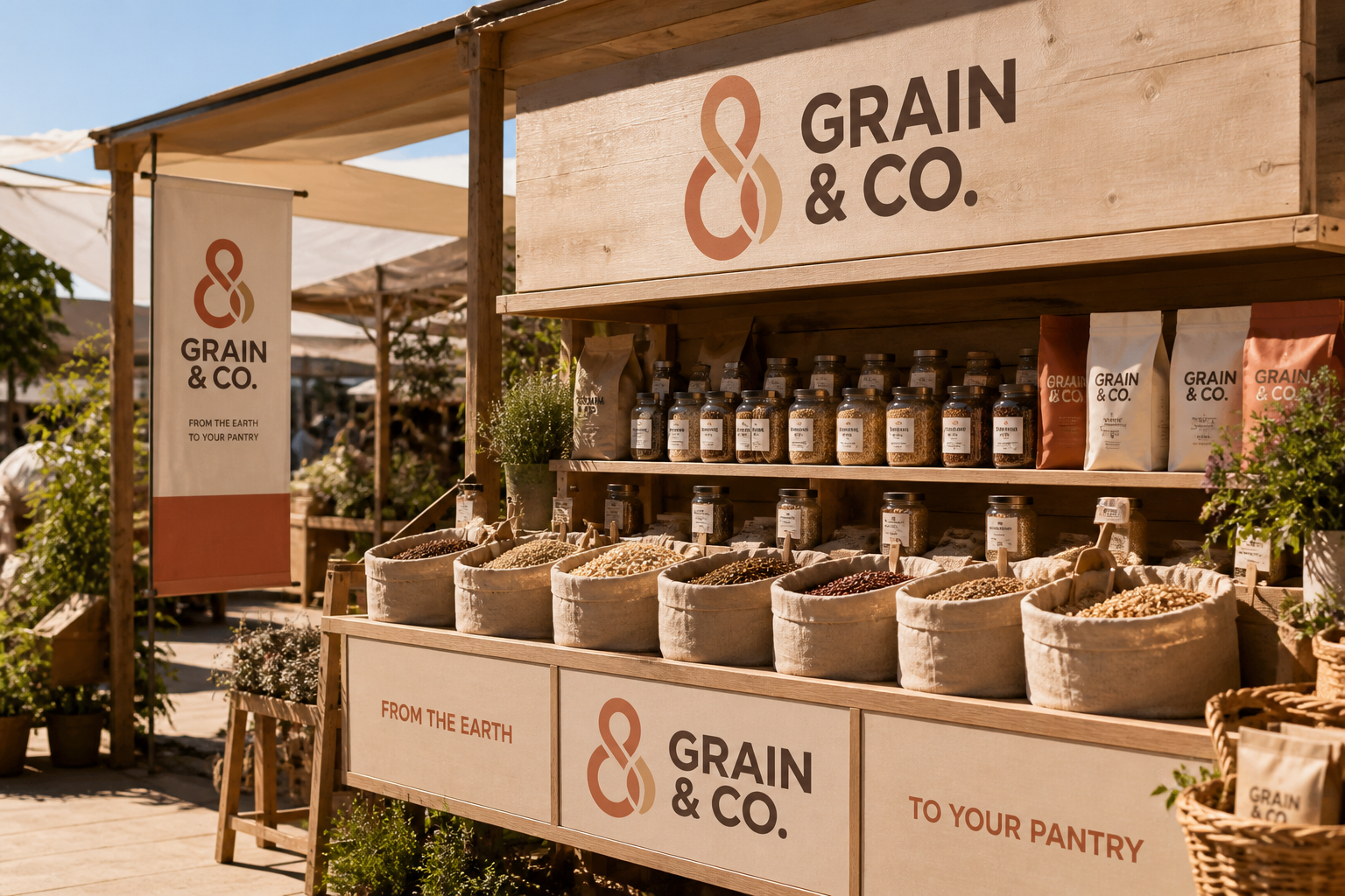 Grain & Co. Product Launch — Weekend market identity.