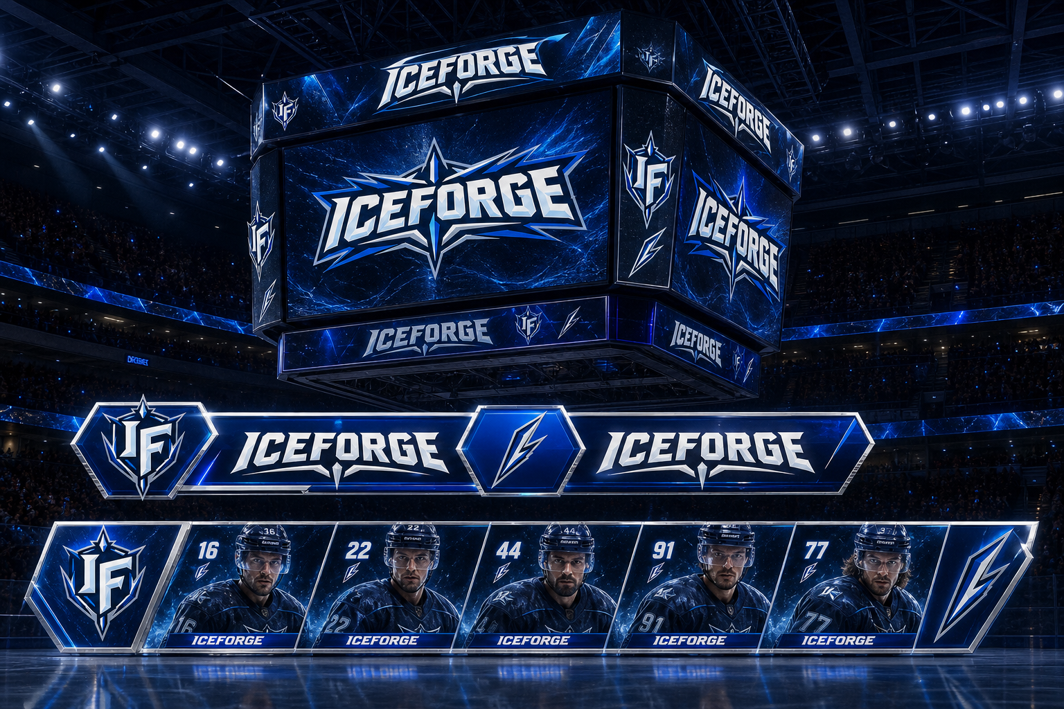 Iceforge Hockey Identity — Broadcast scoreboard, lower-third and lineup package.