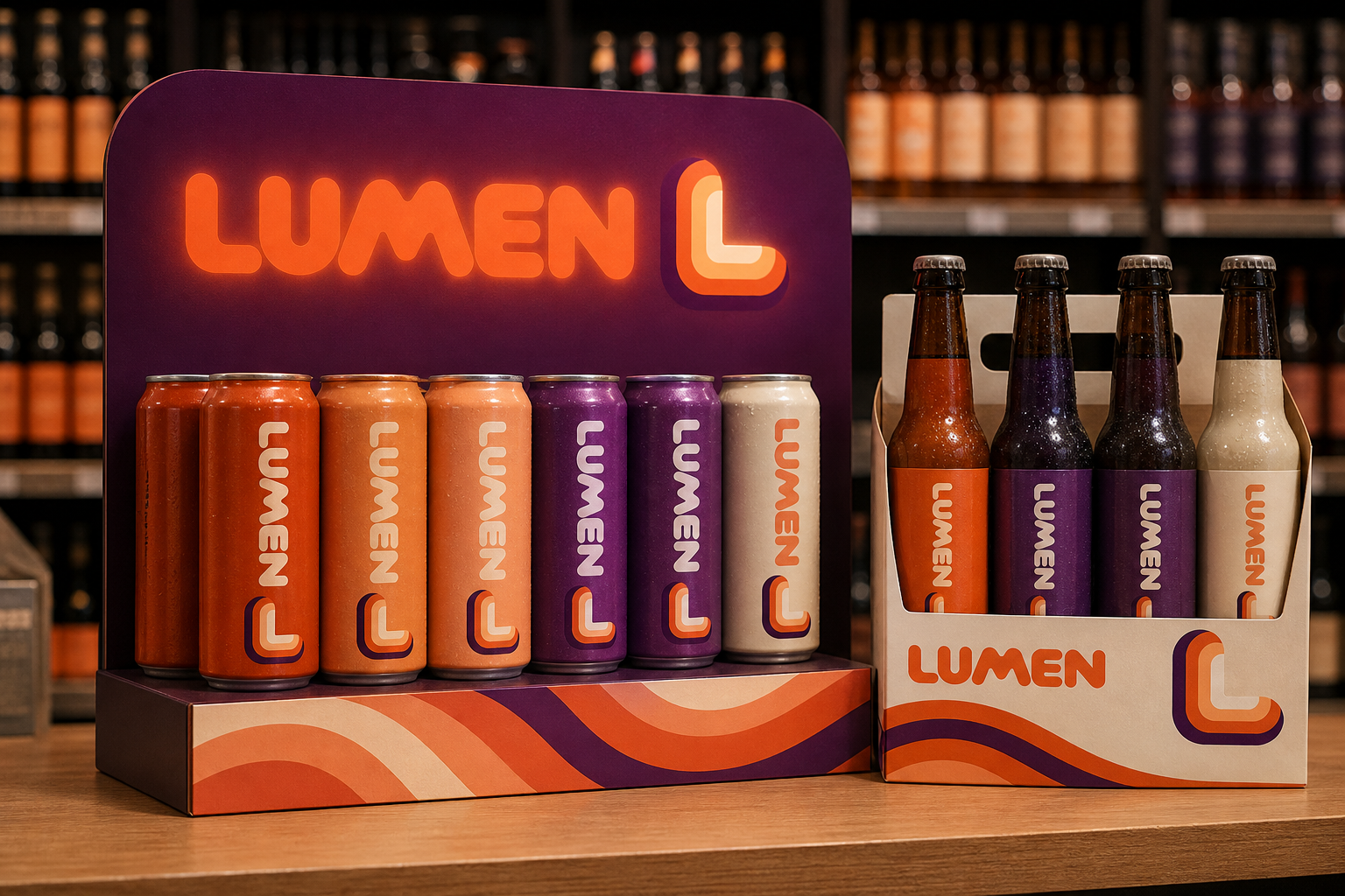Lumen Beverage Range — Retail shelf and counter-display system.