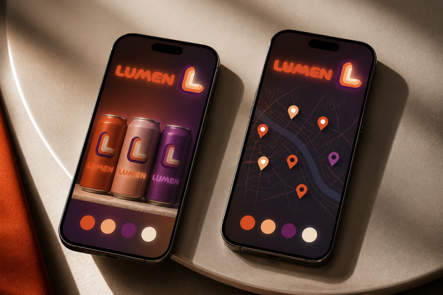 Lumen Beverage Range — Mobile product-range and store-locator experience.