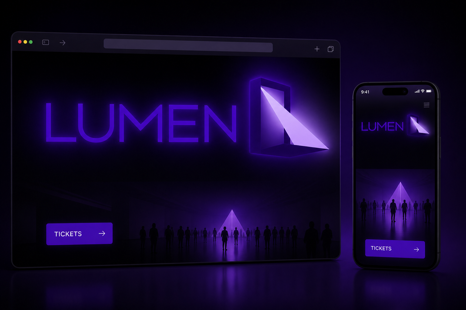 Lumen Museum Season — Responsive ticketing experience across desktop and mobile.