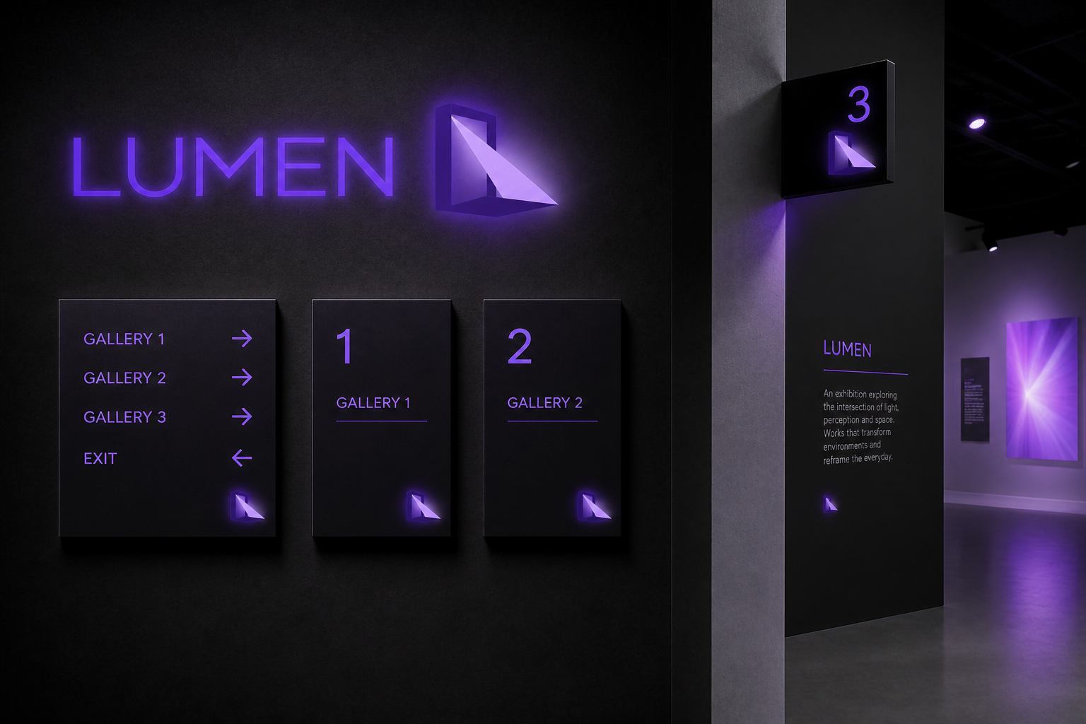 Lumen Museum Season — Gallery wayfinding, room signs and wall-label system.