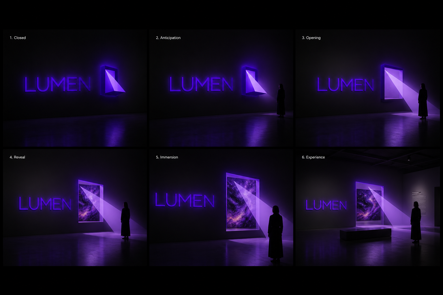 Lumen Museum Season — Frame-and-light motion storyboard.