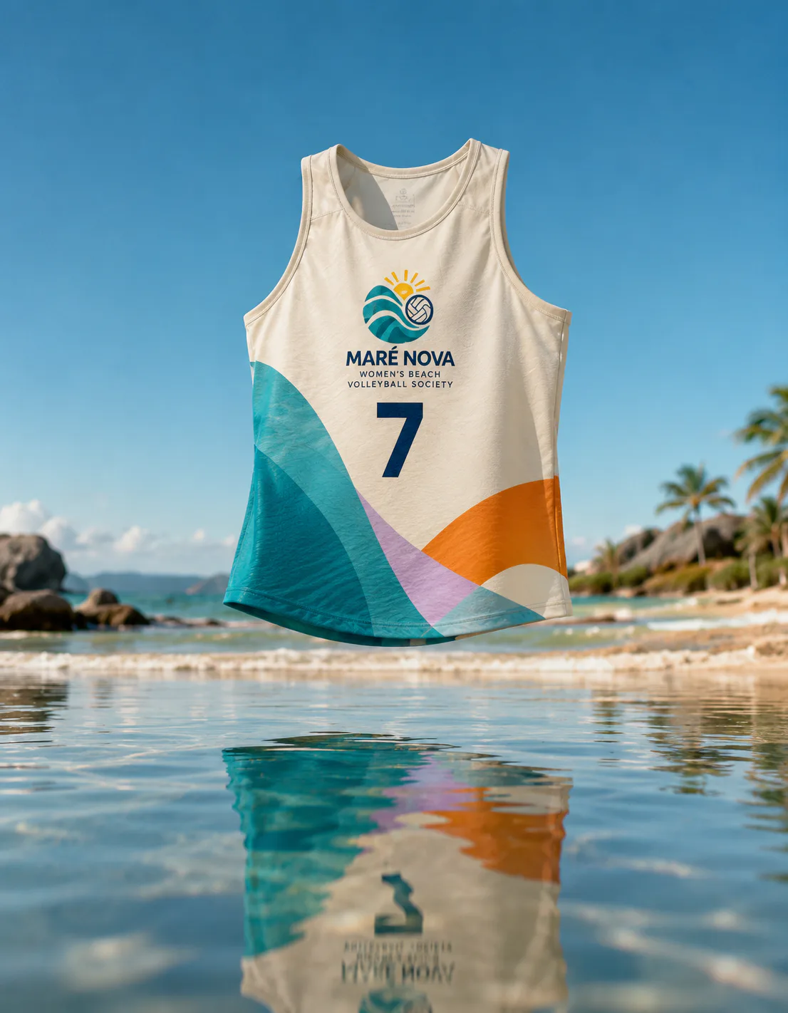Maré Nova Women’s Beach Volleyball Society — Floating jersey above water