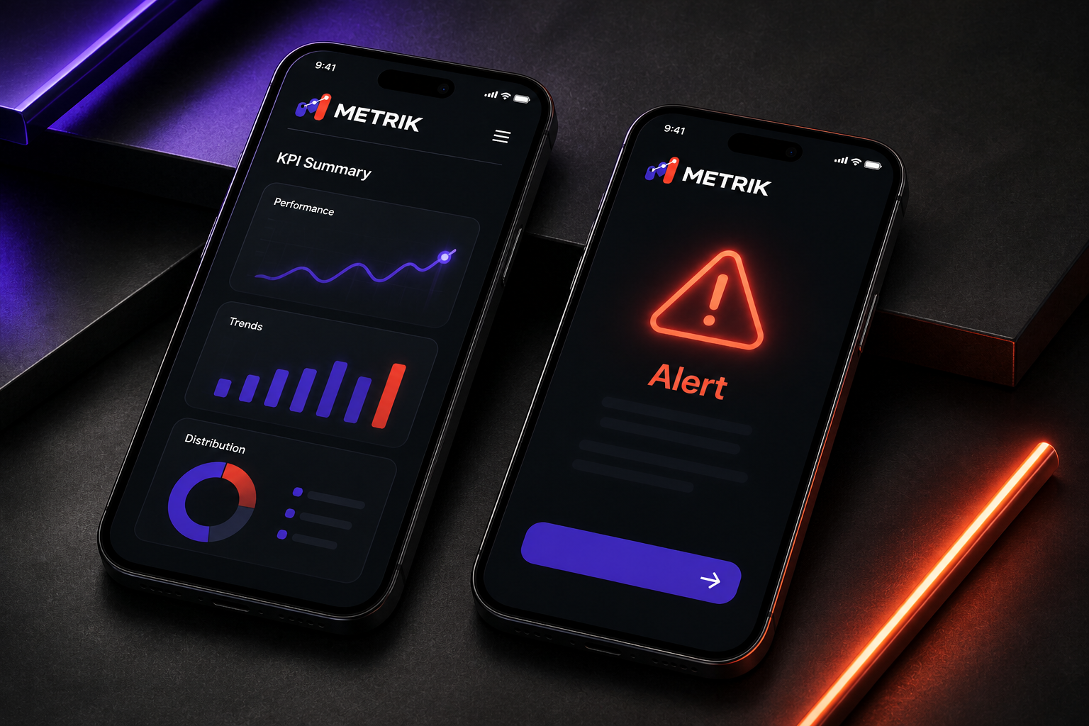 Metrik SaaS Launch — Mobile KPI summaries and alert experience.