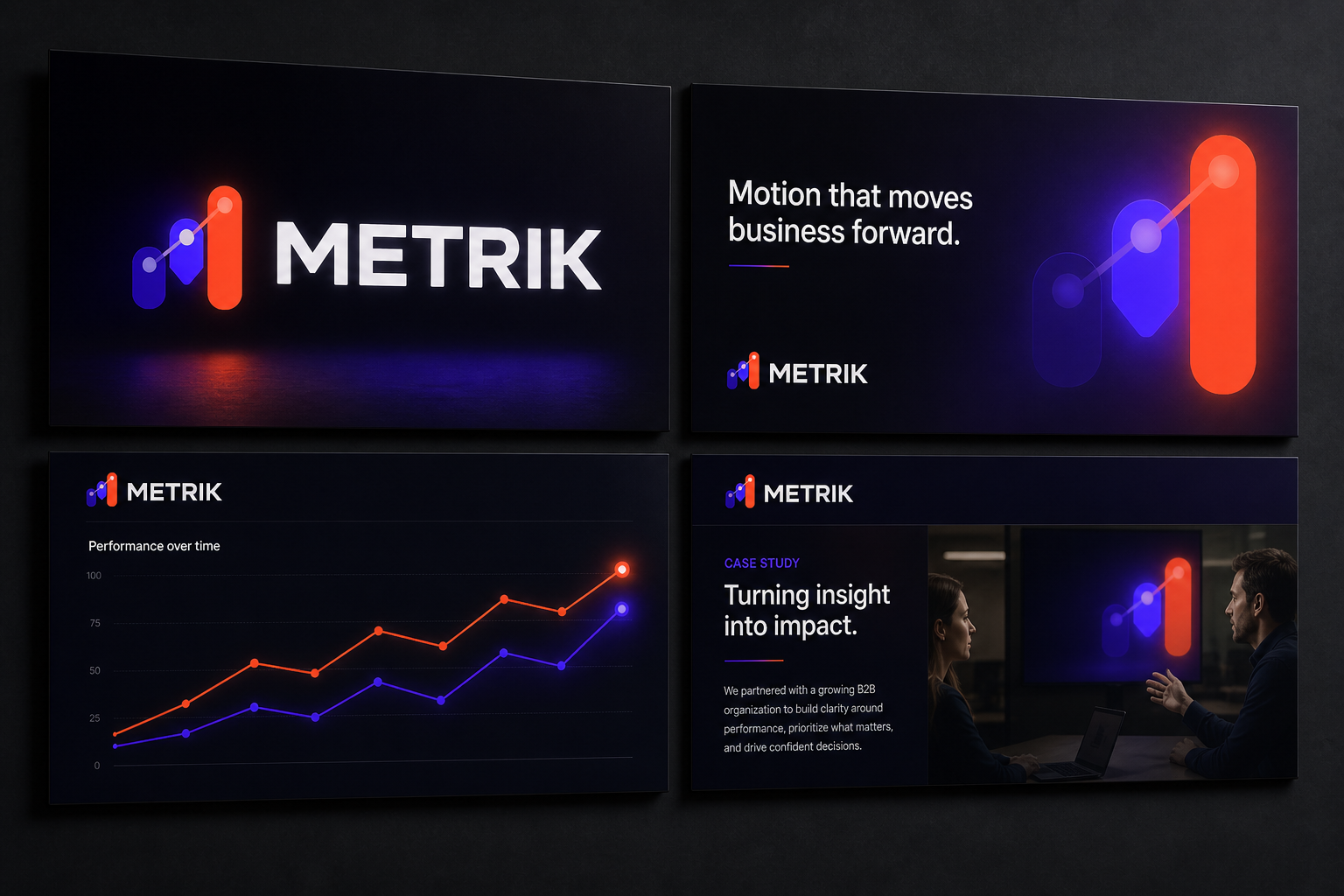Metrik SaaS Launch — Executive sales-deck system.