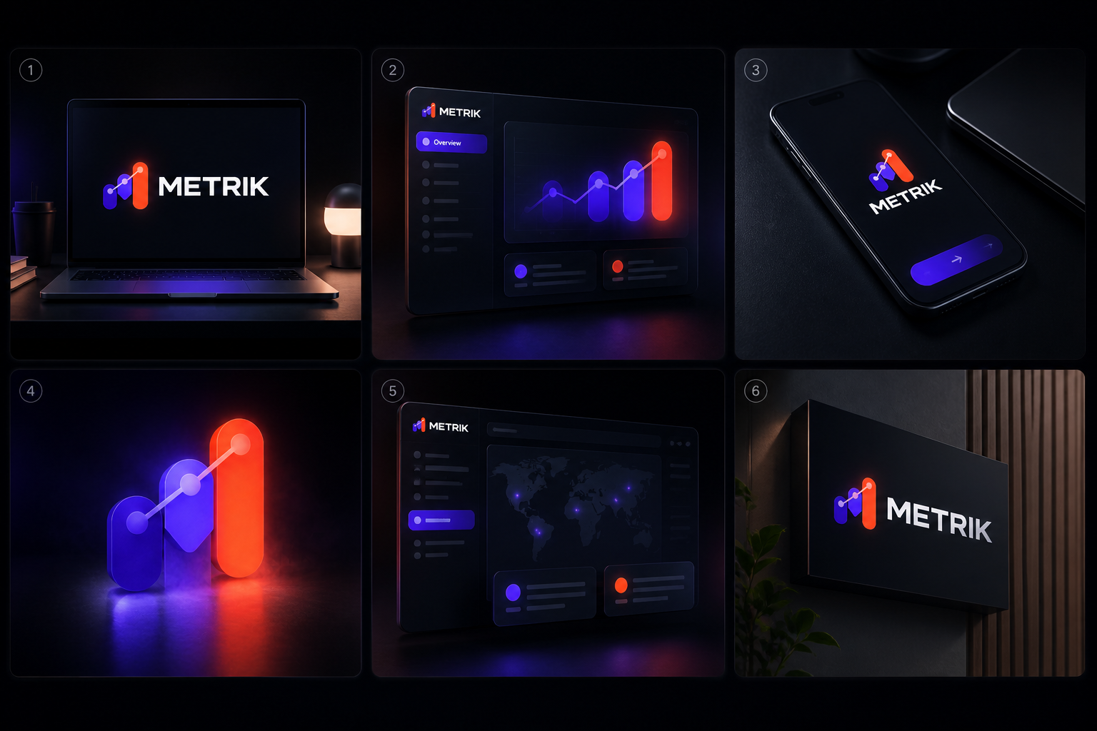 Metrik SaaS Launch — Six-frame product-explainer motion storyboard.
