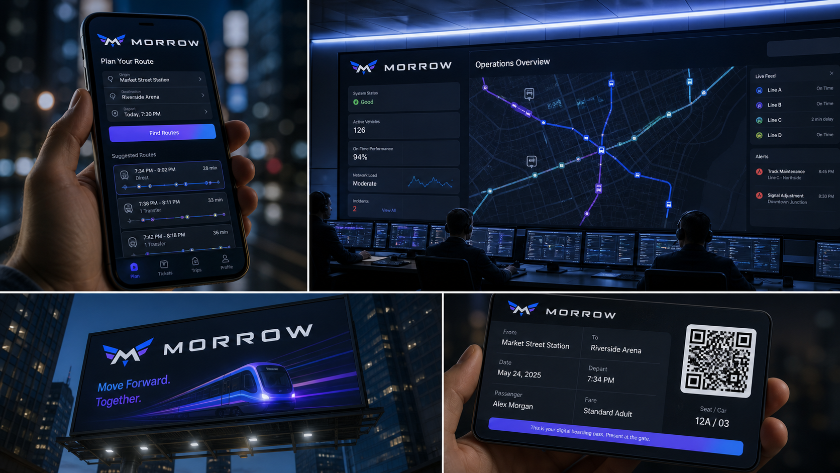 Morrow Urban Air Mobility — Mobility platform across route booking, operations control, city campaign and digital boarding pass.