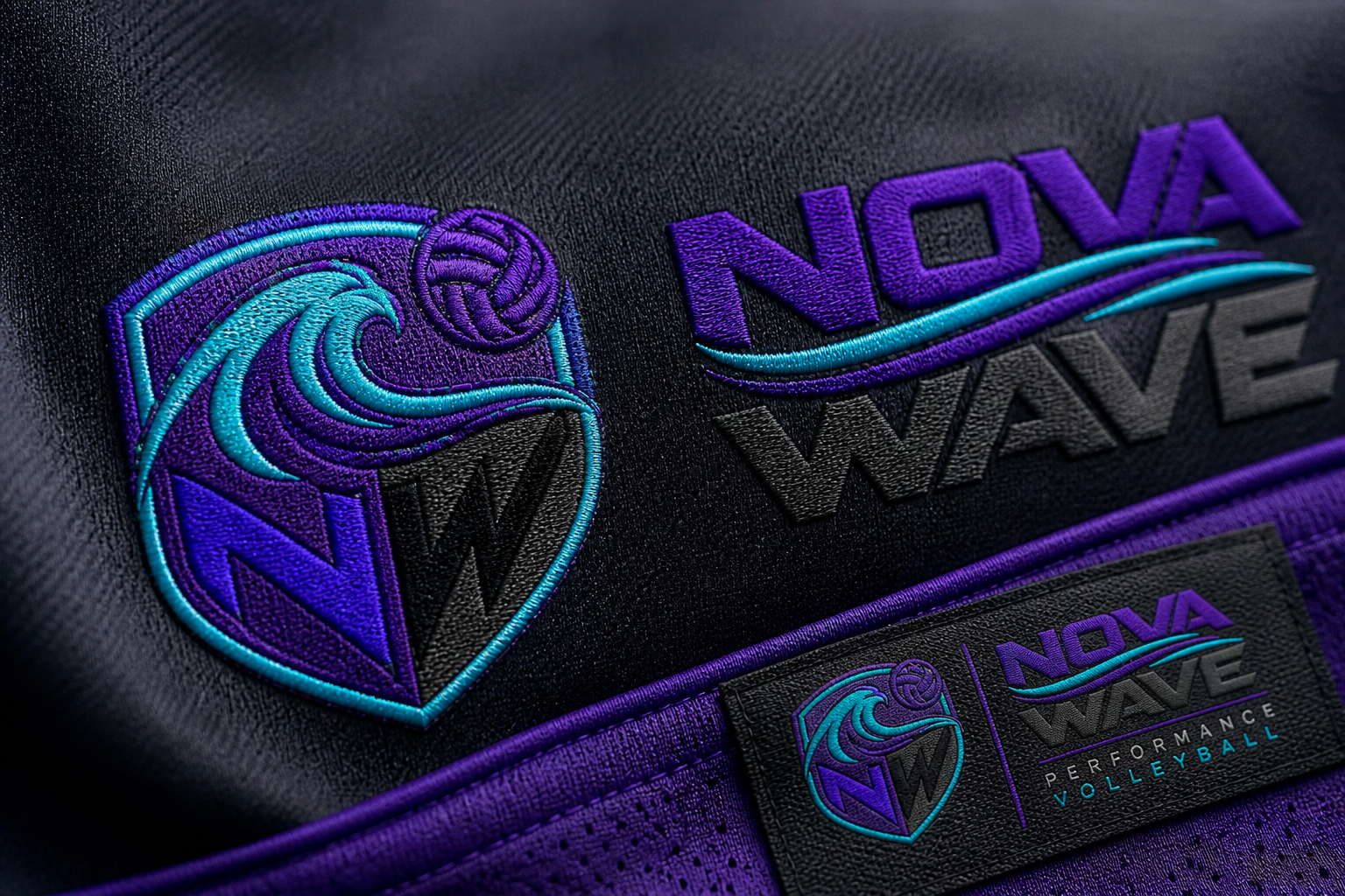 Nova Wave Volleyball Club Uniform & Sports Identity — Embroidered crest detail.