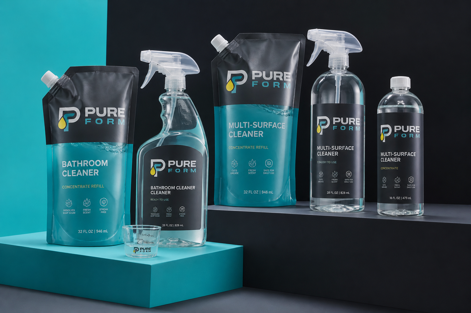 Pure Form Household — Bottle, spray, pouch and concentrate family.