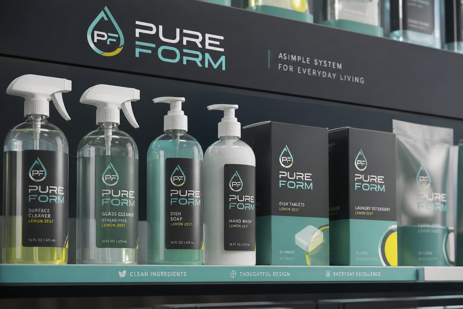 Pure Form Household — Retail shelf architecture.