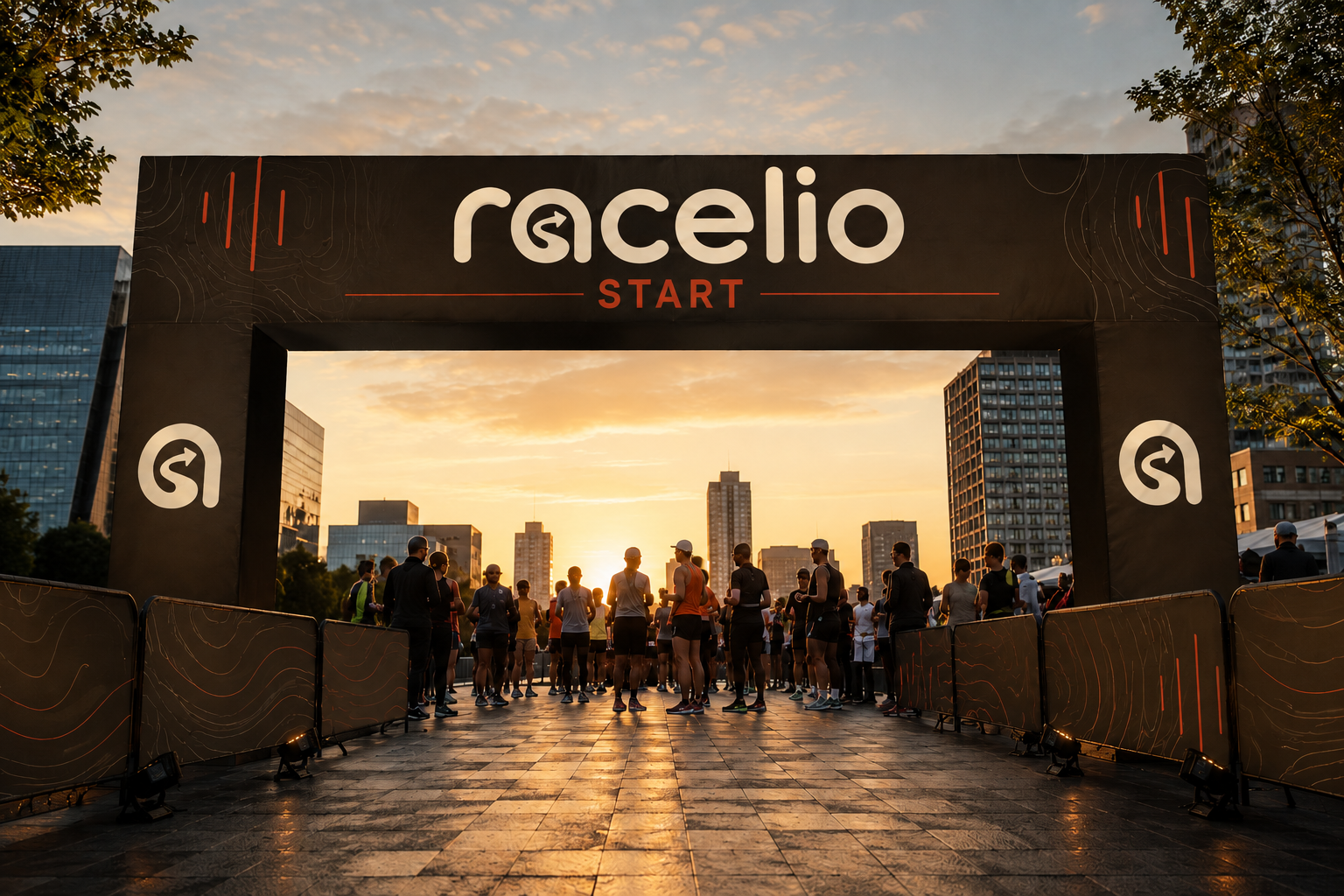 Racelio branded start gate at a city running event