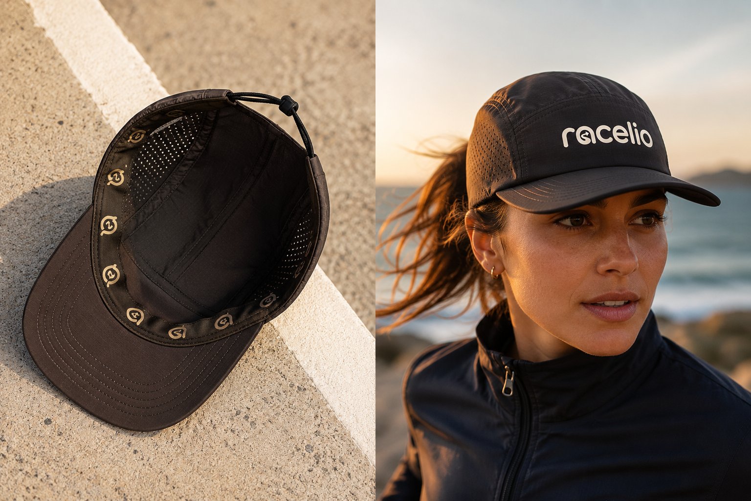 Racelio performance cap with exterior and interior branding