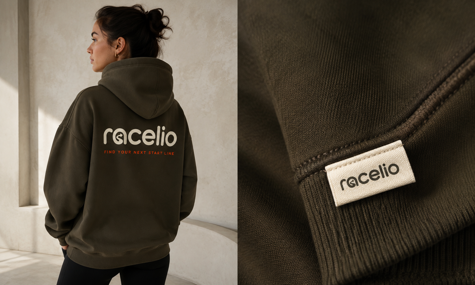 Racelio hoodie back print and woven garment label
