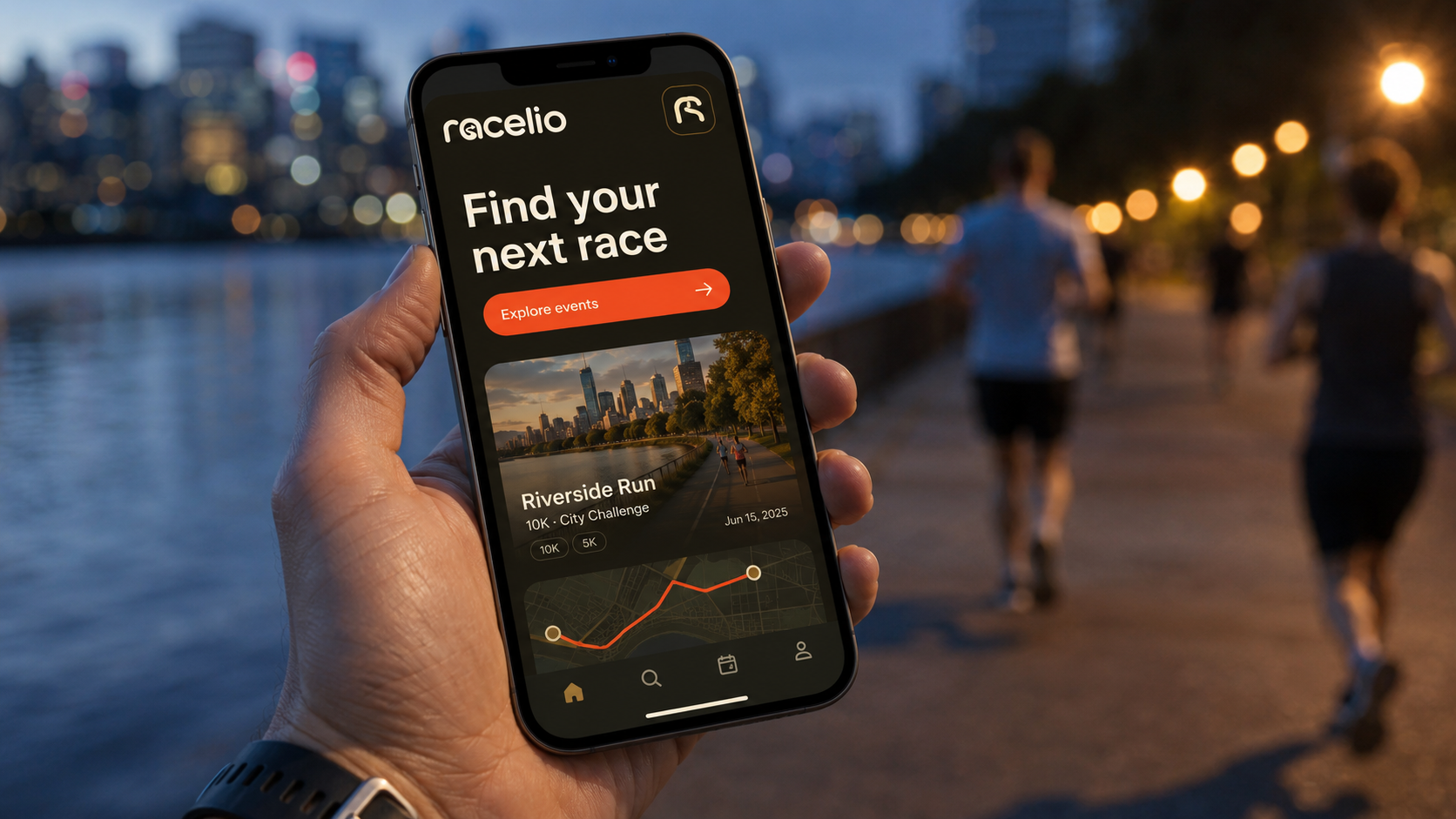 Mobile Racelio interface for discovering a nearby running event