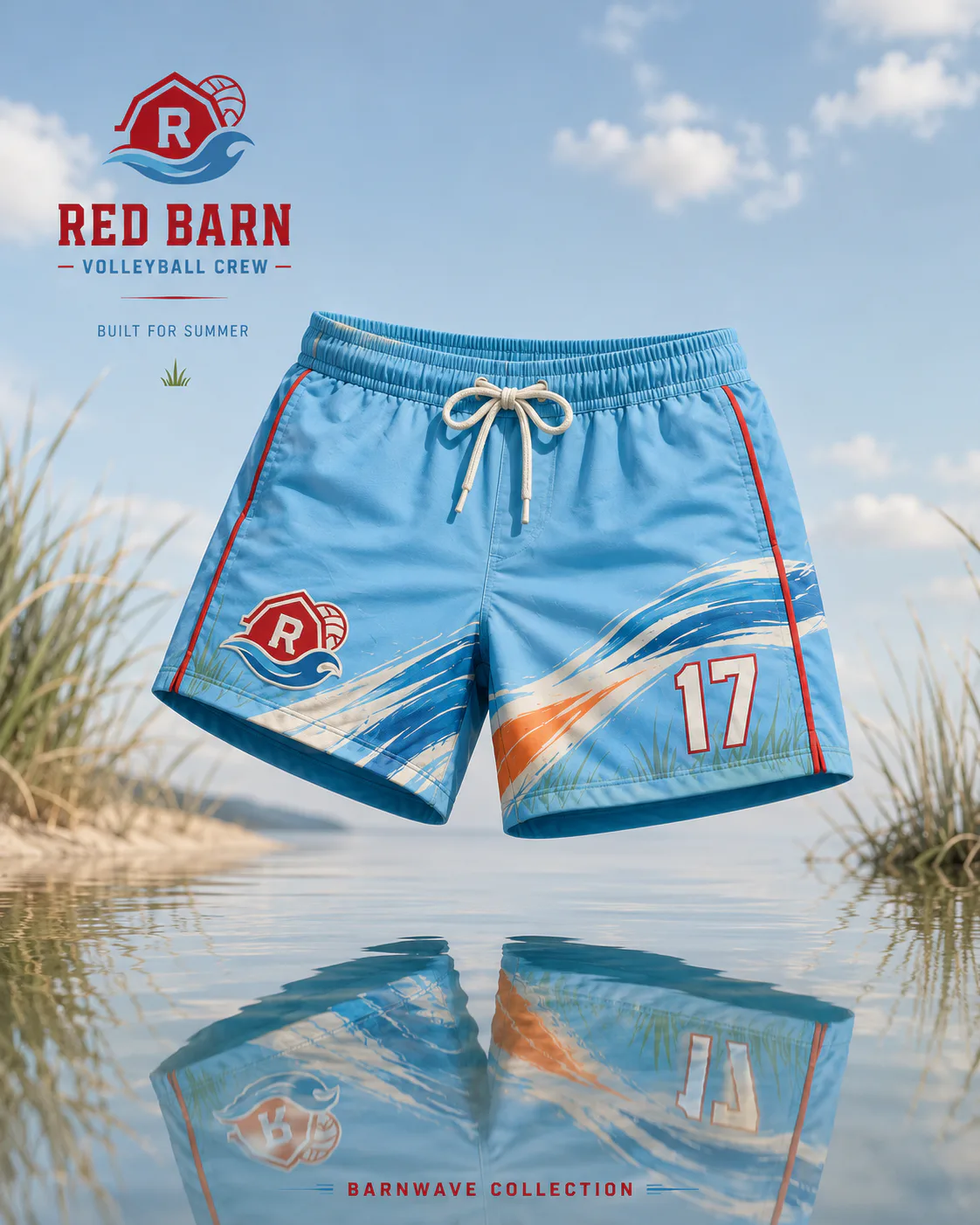 Red Barn Volleyball Crew — Barnwave Collection — Reflective-water shorts