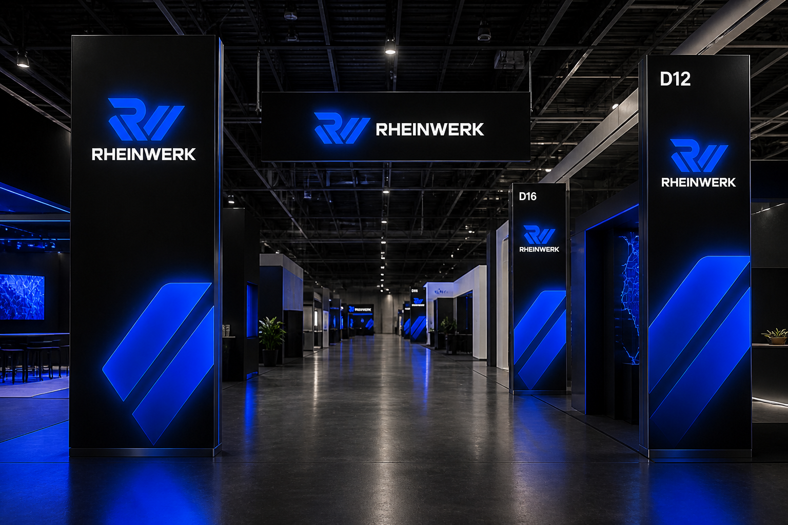 Rheinwerk Trade Fair Campaign — Trade-fair wayfinding and hall-navigation system.