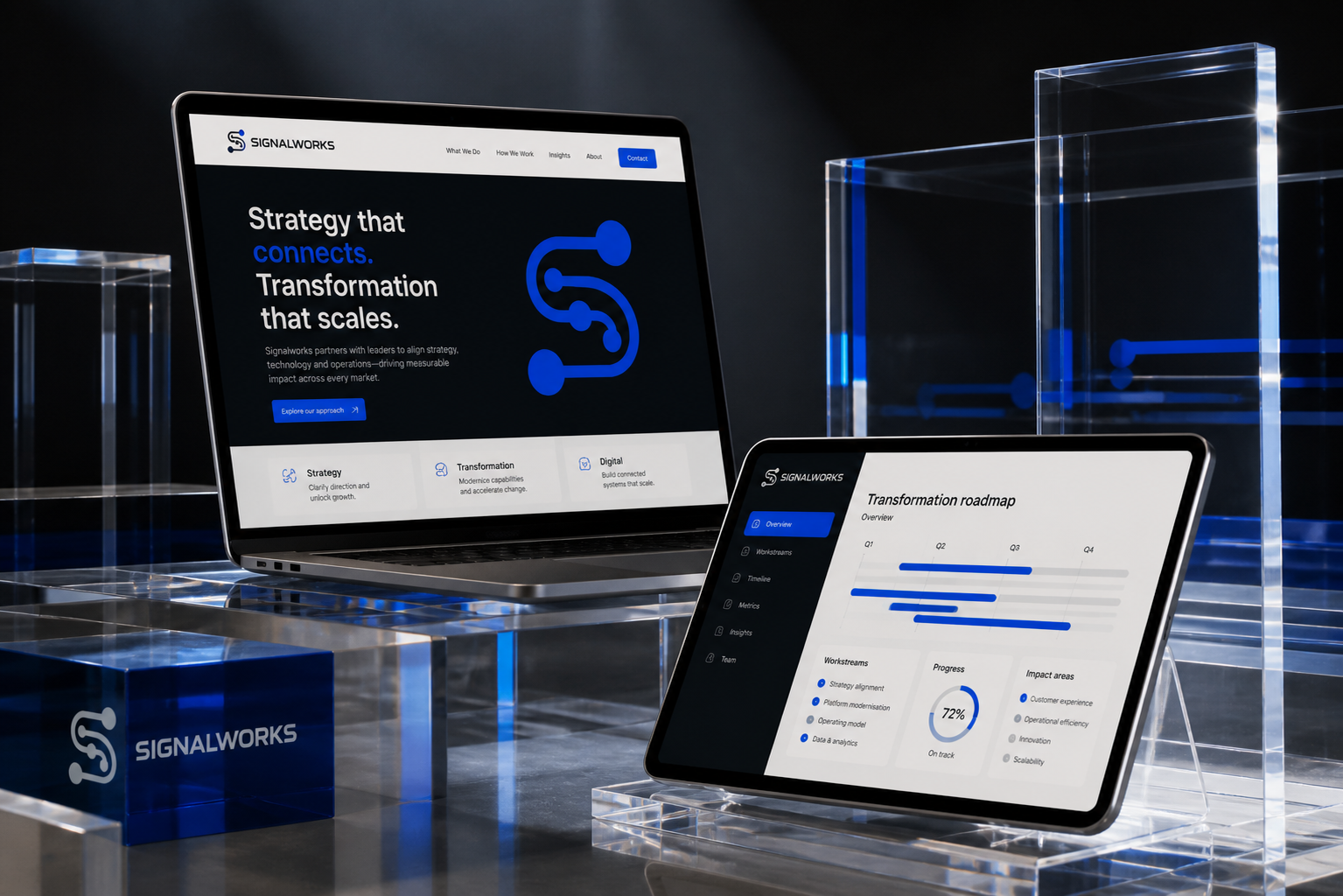 Signalworks Brand System — Responsive digital experience inside a data-led installation.
