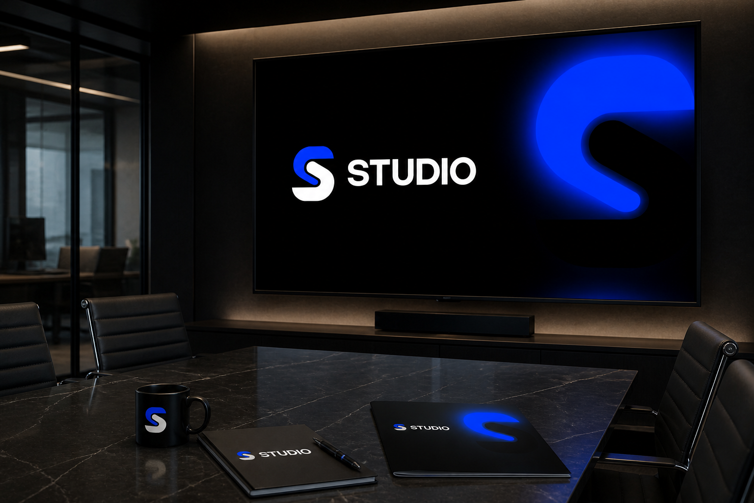 Studio B2B Sales Kit — Pitch-room screen and printed leave-behind.