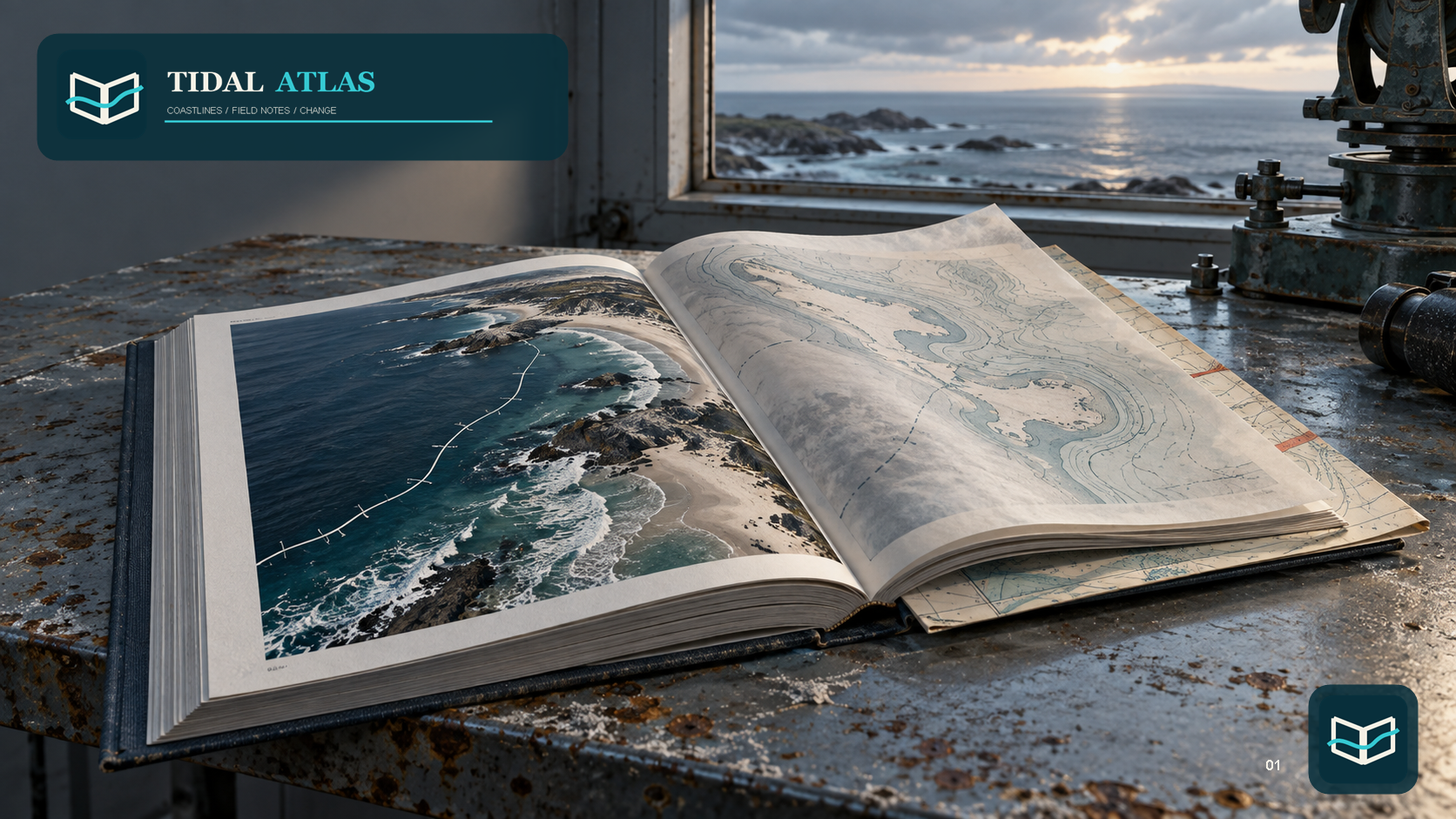 Tidal Atlas publication open on a marine survey table