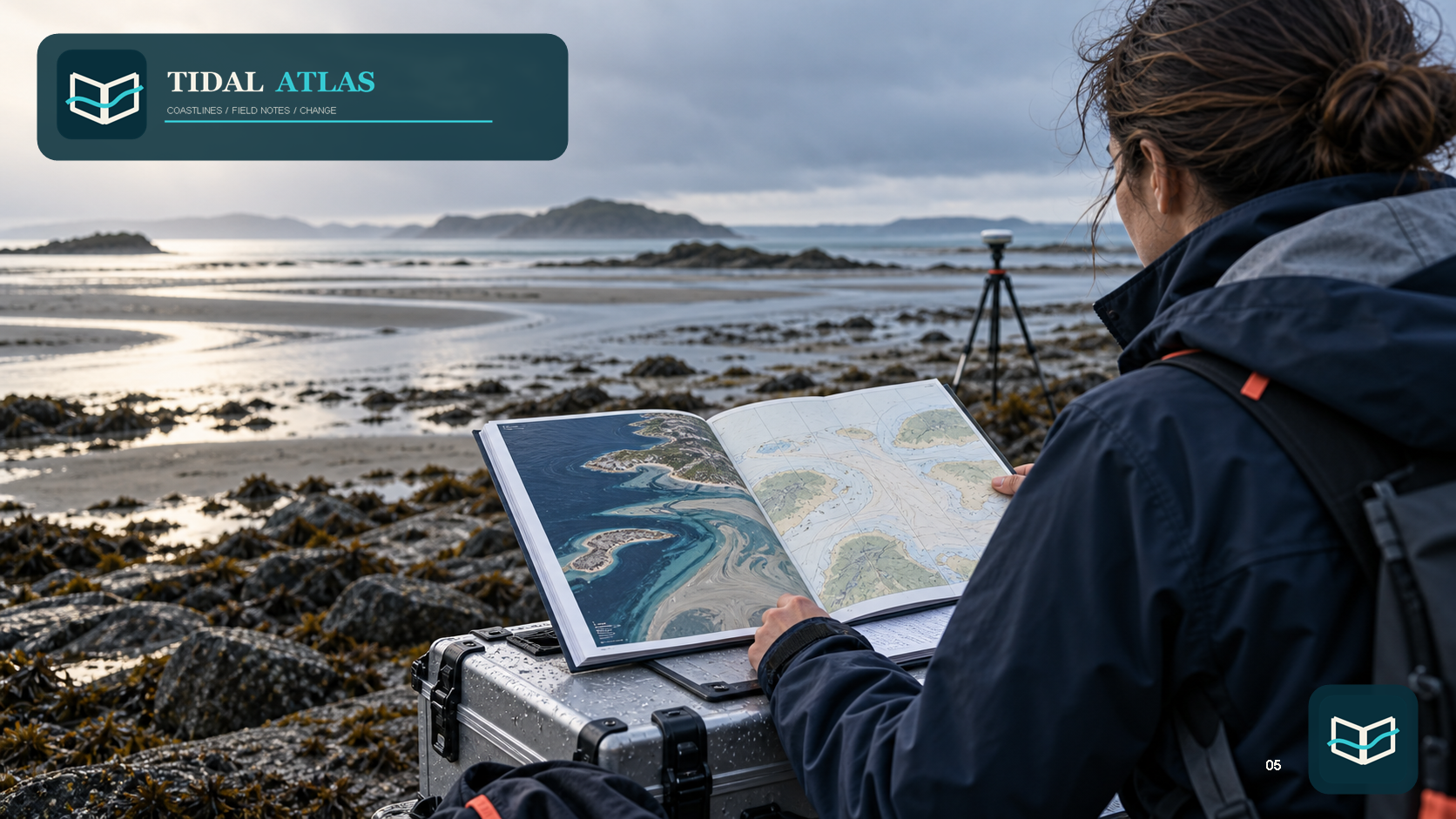 Coastal researcher using Tidal Atlas during field observation