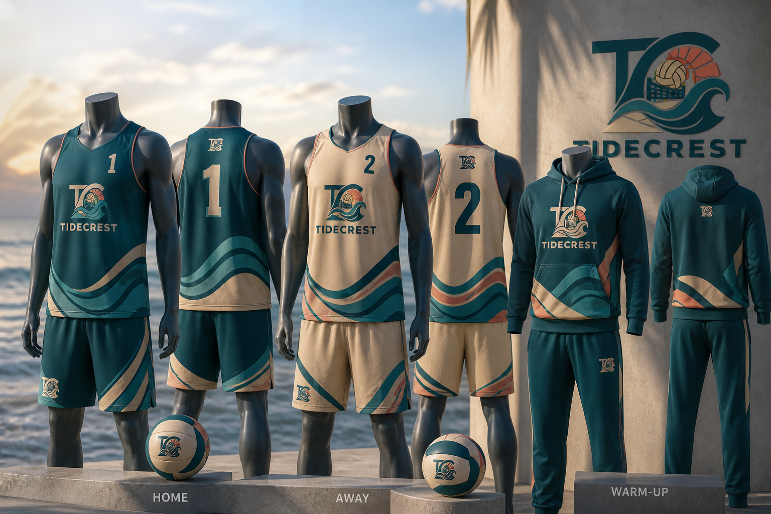 Tidecrest Beach Volleyball Club — Uniform and warm-up kit family.