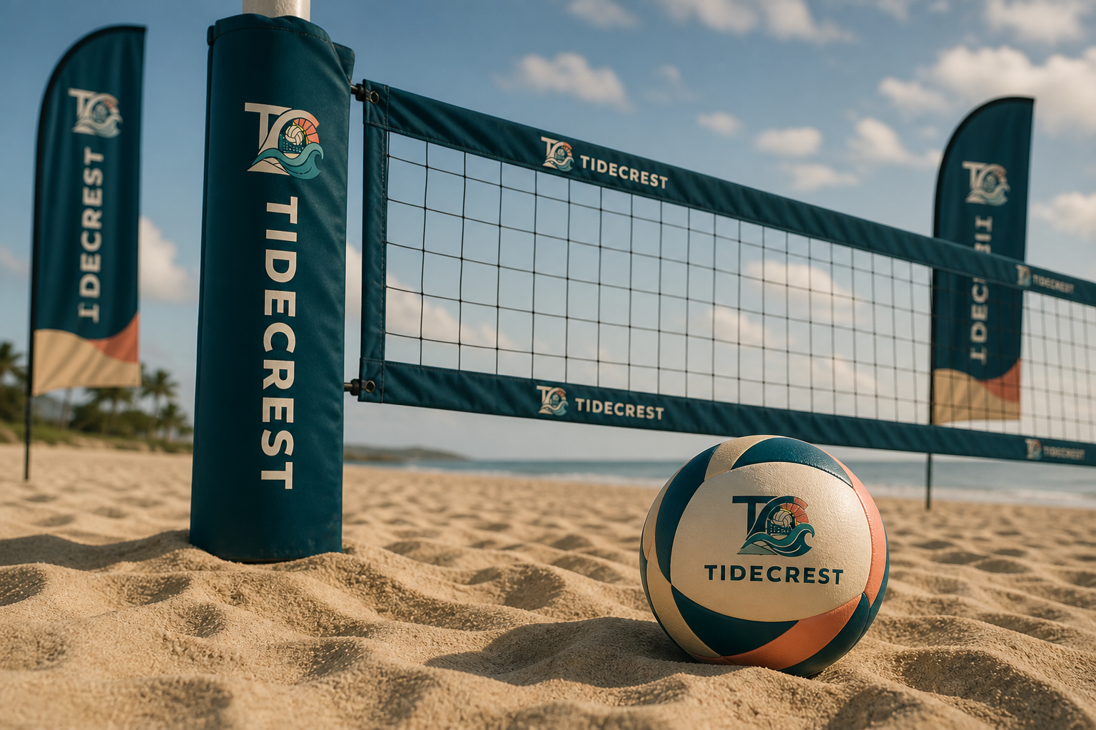 Tidecrest Beach Volleyball Club — Ball, net, tape and flag applications.