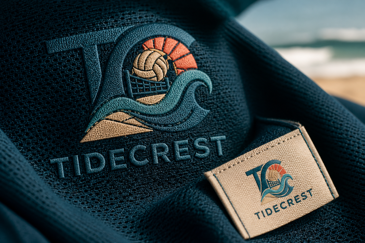 Tidecrest Beach Volleyball Club — Embroidered crest detail.