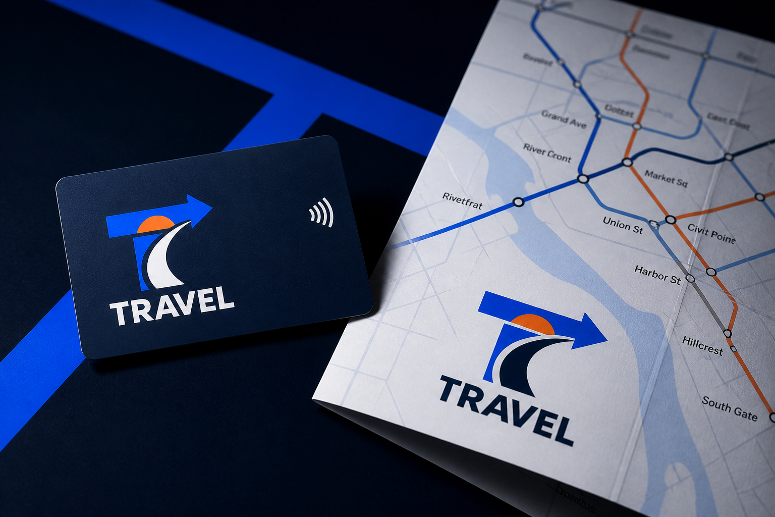 Travel Logo — Transit map and contactless card.