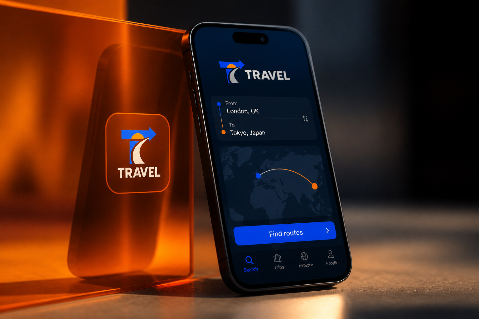 Travel Logo — App icon and route interface.