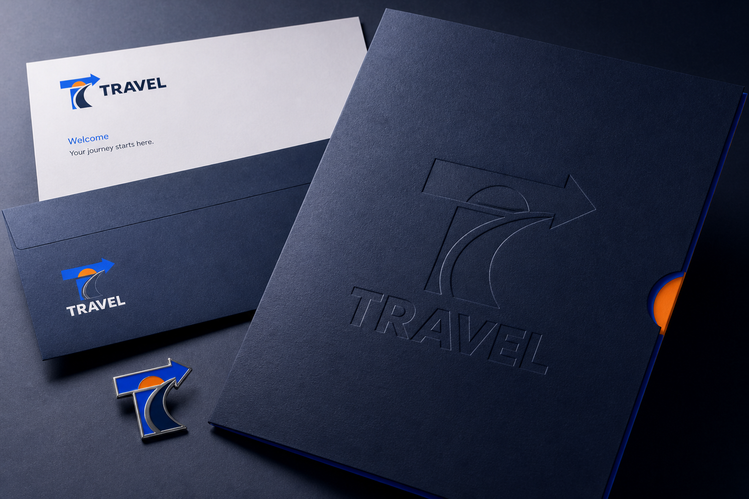 Travel Logo — Premium stationery and guest folder.