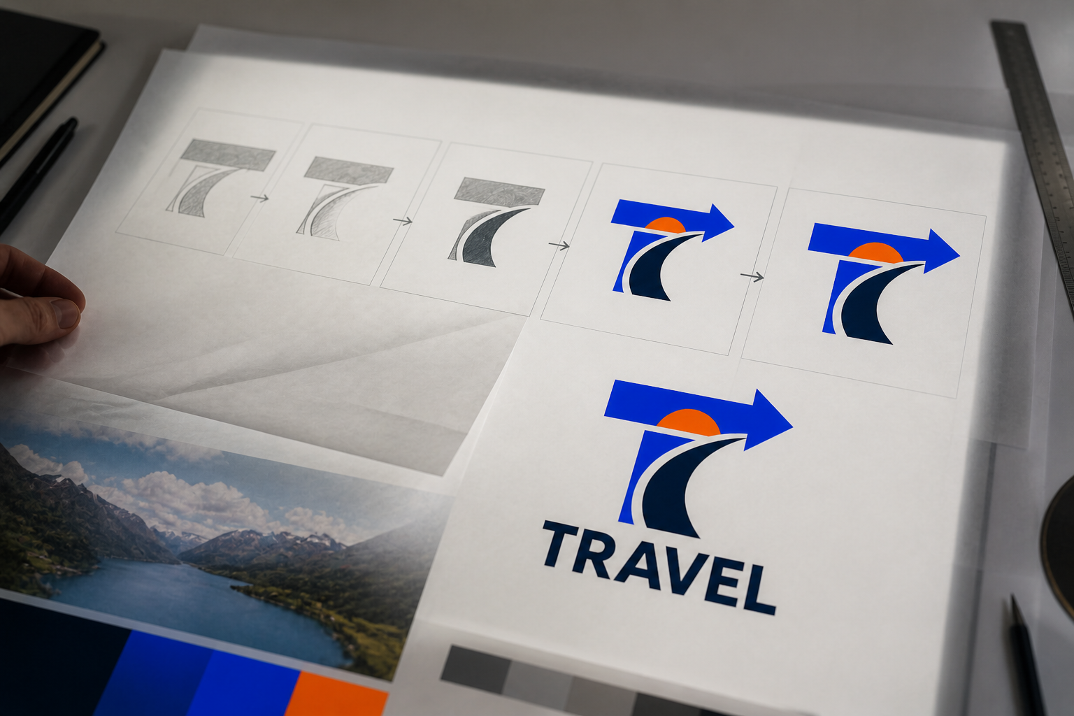 Travel Logo — Route-arrow motion storyboard.